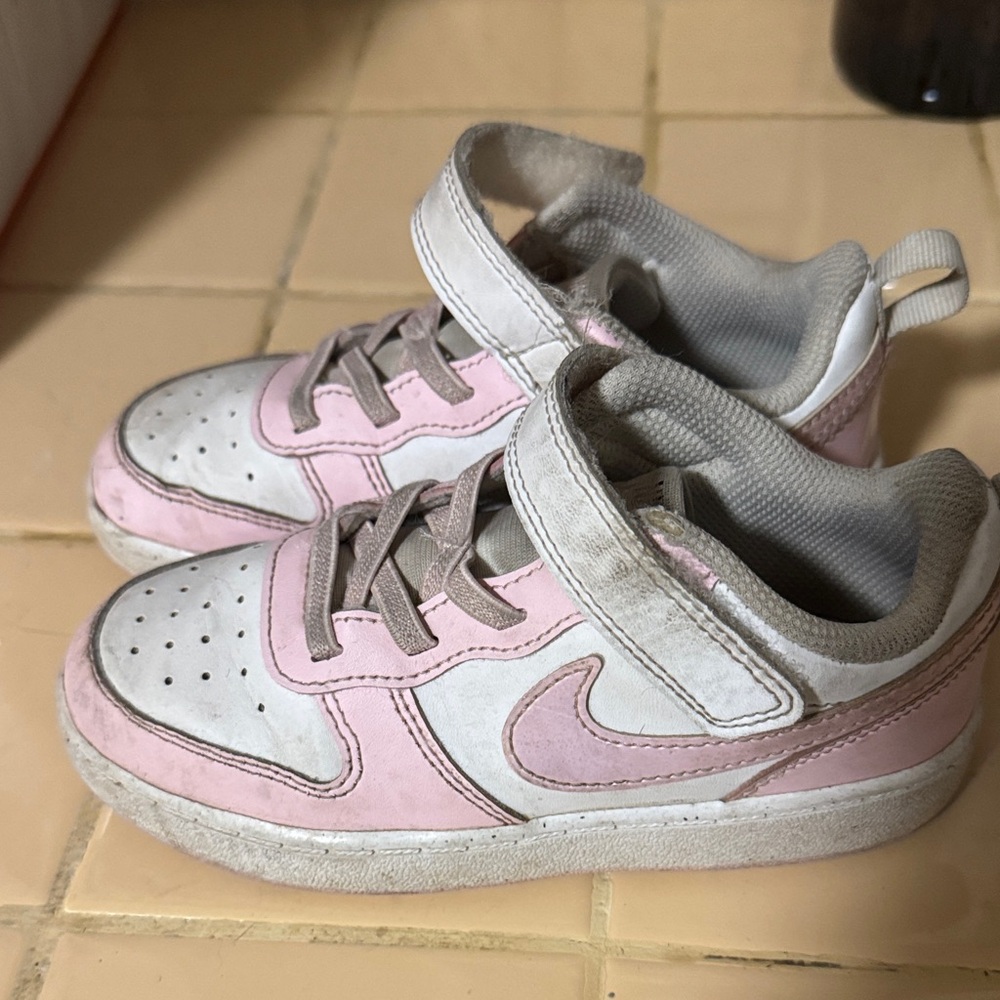 Nike Kids Pink and White Velcro Sneakers